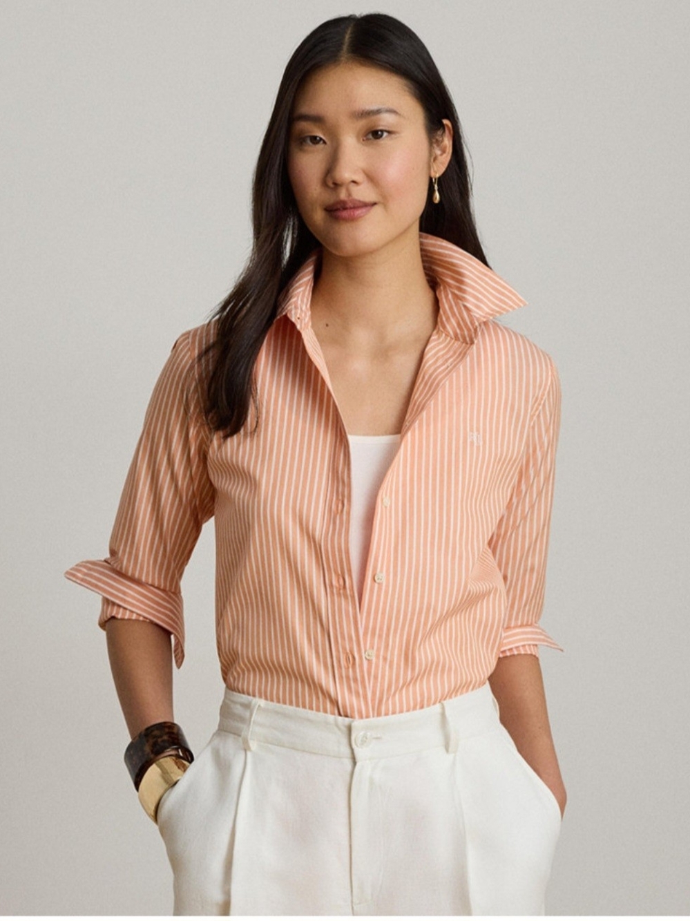 Ralph Lauren Orange Stripe End To End Button Shirt Size Large NWT